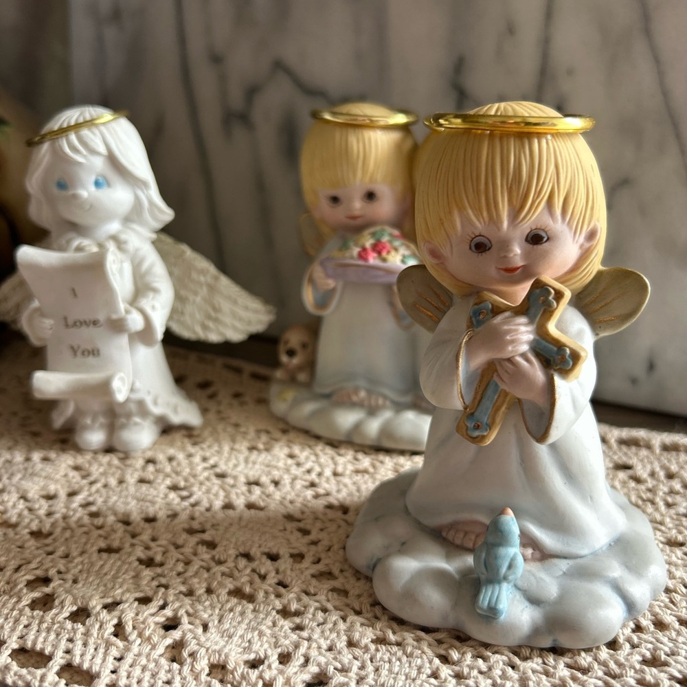 Angel Figurines Bundle of 3 Gold Halos Sweet Faces Friendship Confirmation Love